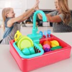 Kitchen Set & Sink Dishwasher Basin Vegetables Toy Set Kids Pretend Toys Blue| Green|Orange - Image 3