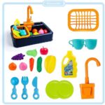 Kitchen Set & Sink Dishwasher Basin Vegetables Toy Set Kids Pretend Toys Blue| Green|Orange - Image 7