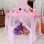 Princess Kids Play Tent House with LED Lights – Indoor Outdoor Children Playhouse Castle Tent with Curtains & Mat (Free 50 Shiny Balls) - Image 7