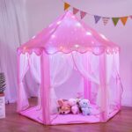 Princess Kids Play Tent House with LED Lights – Indoor Outdoor Children Playhouse Castle Tent with Curtains & Mat (Free 50 Shiny Balls) - Image 3